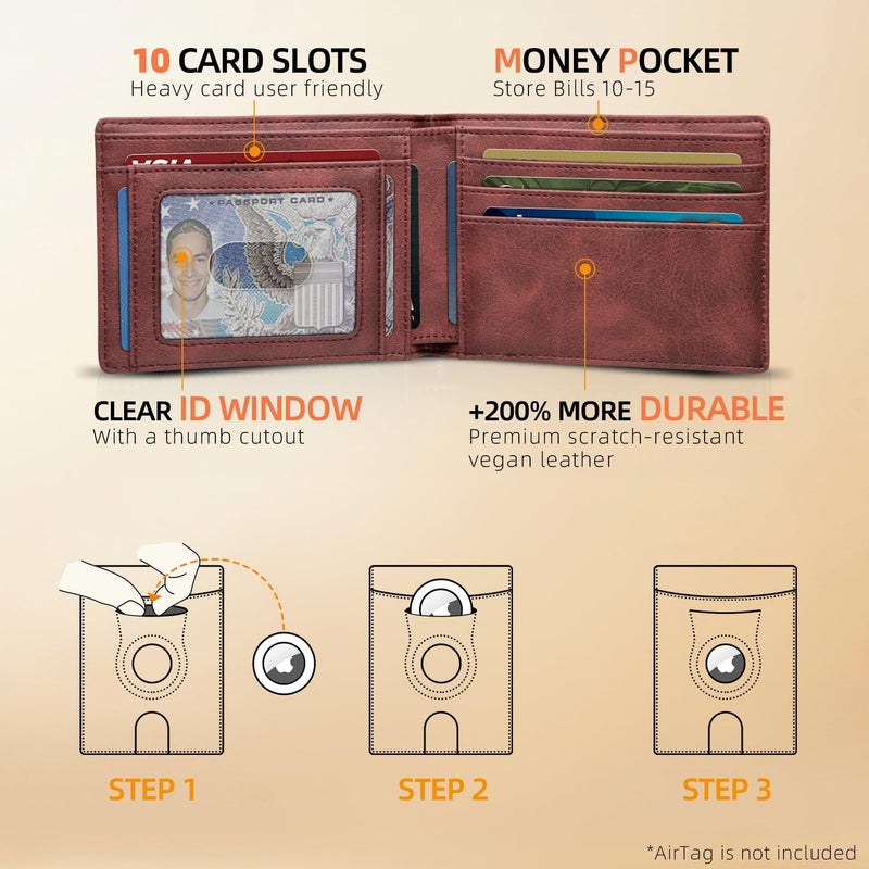 RUNBOX محفظة آير تاج للرجال رفيعة مع حماية RFID من الجلد مع حجرة للنقود حافظة بطاقات قابلة للطي هدايا للرجال والآباء - Image 2